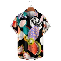 Men's Summer Fruit Printed Lapel Short Sleeve Shirt 57957189M