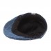 Men Denim Plaid Pattern Sunshade Short Brim Casual Vintage Forward Hats Beret Flat Caps