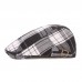 Men Cotton Plaid Pattern Sunshade Short Brim Casual Vintage Forward Hats Beret Flat Caps