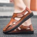 Men Breathable Cowhide Leather Closed Toe Outdoor Sandals